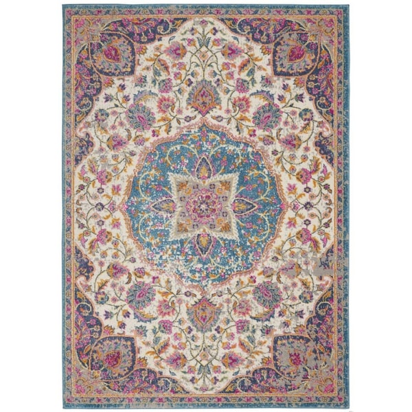 Homeroots 7 x 10 ft. Pink & Blue Floral Medallion Area Rug 385533 - main